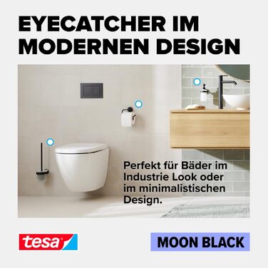 Стакан для зубних щіток tesa Moon Black з матового скла з тримачем, чорний матовий, для ванної у стилі лофт та модерн, без свердління, клейке кріплення, 70x96x109 мм