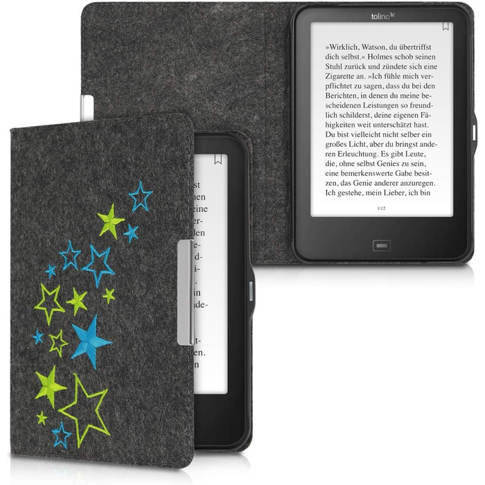 Чохол kwmobile для Tolino Vision 1/2/3/4 HD: тканинний, з принтом зірок, світло-зелений, синій, темно-сірий