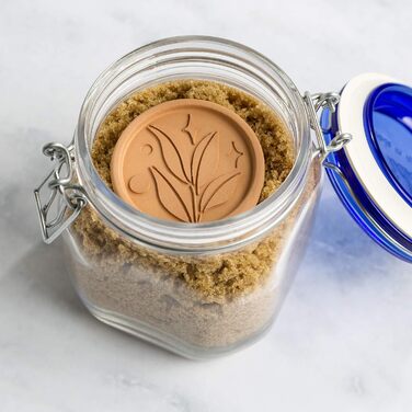 Goodful Brown Sugar Saver and Softener, Blatt-Design, reusable, terracotta disc, 2 pack, clay