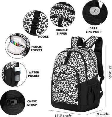 Рюкзак для підлітків дівчаток Choco Mocha Tie Dye, 18 дюймів (Leopard-білий)