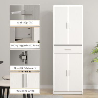 HOMCOM Kitchen Cabinet Tall Cabinet with Adjustable Shelves, 4-Door Buffet Cabinet with Drawer, Pantry Cabinet with Scandinavian Design, White | Aosom