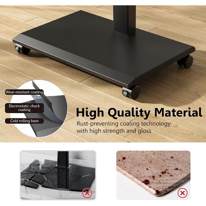 FITUEYES Mobile TV Stand - Rolling TV Cart for 32-75 inch Plasma/LCD/LED TVs - Height Adjustable, Swivel & Tilt, up to 40kg, VESA 600x400mm (Black)