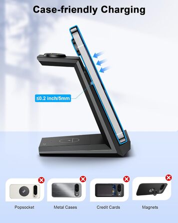 Бездротова зарядка NANAMI 3-в-1 для Google Pixel Watch 3/2, Fitbit Versa 4/3, Pixel 10 Pro/10/9/9a/8/7, Pixel Buds Pro 2 (Чорний)