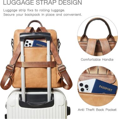 Шкіряний рюкзак-трансформер для жінок Shrrie: стильний рюкзак, сумка через плече, рюкзак для подорожей (бежевий/коричневий)