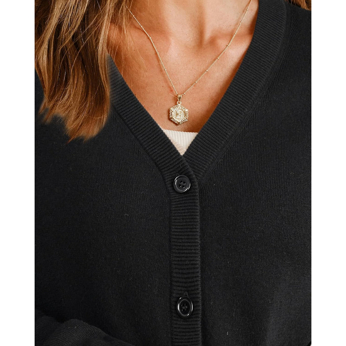 Жакет Arach Cloz з вовняної суміші: легкий кардиган V-подібного вирізу, елегантний, короткий рукав, з ґудзиками, повсякденний топ (чорний, L)