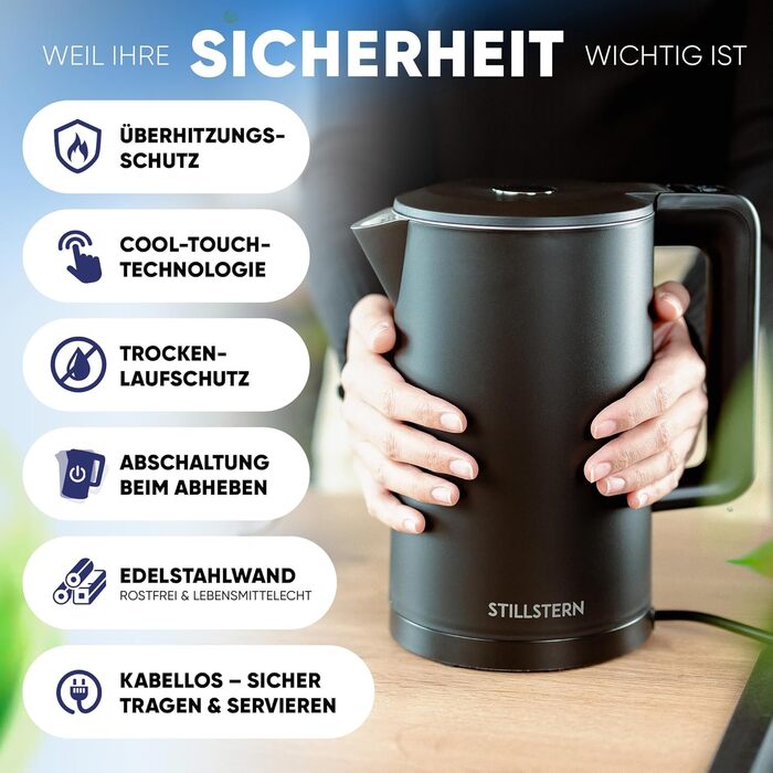 Stillstern Kettle with Temperature Setting [1.7L | 40-55-70-85-100°C], 12 Hour Keep Warm, Precision Stainless Steel Spout, Anti-Fingerprint, Fast Heating [2200W], Quiet, Stable Base