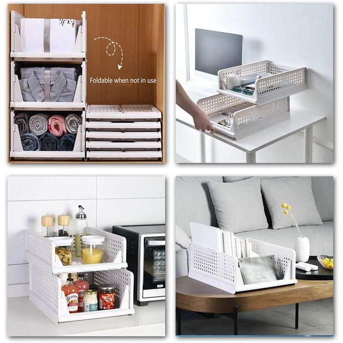 Ygapuzi 2 Pack Stackable Clothes Storage Basket Organizer Drawer Cabinet Shelf Divider Separator Desktop Container for Closet Wardrobe Kitchen Bathroom Office (White - 2Pack)