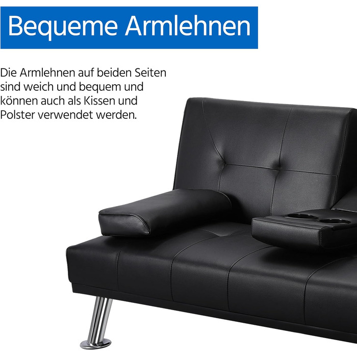 Yaheetech 3-Seater Convertible Sofa Bed with Cup Holders and Guest Bed