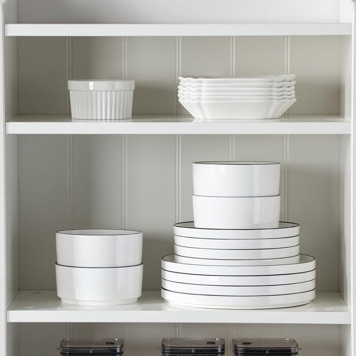 MALACASA, Leah Series, Dinnerware Set for 4 People, 12-Piece Porcelain Tableware Set, Combination Set, White Dinnerware with Black, Dinnerware Set consisting of 4x Dinner Plates, 4x Dessert Plates, 4x Cereal Bowls with Black Rim, 12-Piece