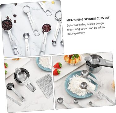 Cabilock Complete 15-Piece Stainless Steel Measuring Cup and Spoon Set. Detachable Design Without Handle. Accurate Measurement for Cooking and Baking.