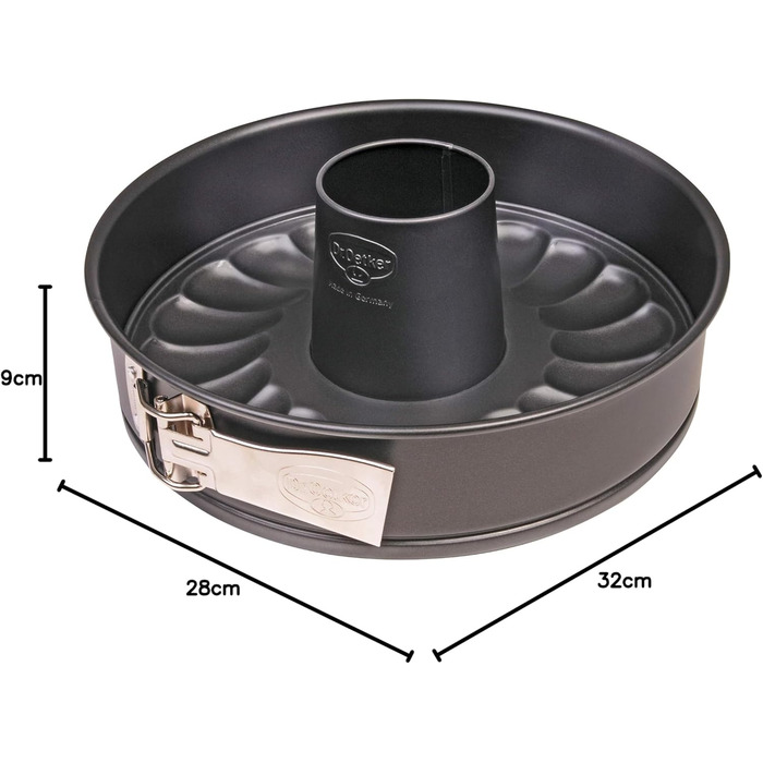 Dr. Oetker Springform with Flat and Tube Bottom, Ø 28 cm, Cake Pan made of Steel with Non-Stick Coating, Baking Pan made of Refined Black Steel, Quantity: 1 piece