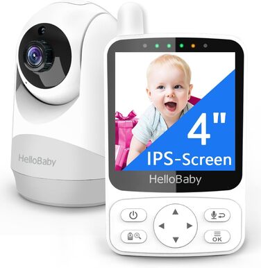 Відеоняня HelloBaby з камерою, до 29 годин роботи від акумулятора, кут огляду 318°/120°, 2x зум, інфрачервона нічна зйомка, ECO-режим, до 300 метрів, двостороння зв'язок