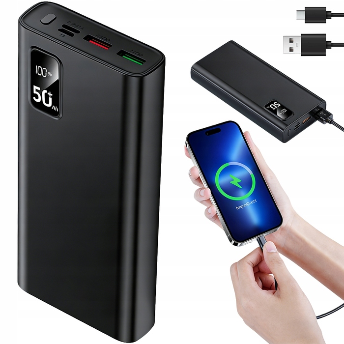 Потужний зовнішній акумулятор (Power Bank) 50000mAh 22.5W, швидка зарядка USB-C, тонкий корпус