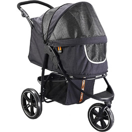 COOPER Складаний собачий візок до 32 кг | Регульована висота ручки, кошик для покупок | М'які ручки, світловідбиваючий дизайн | Ідеальний для транспортування тварин – Чорний