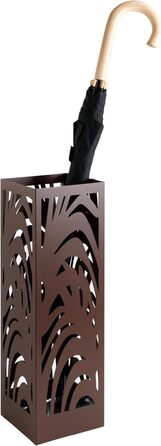 Металевий підставка для парасоль під сучасний дизайн для дому та офісу, квадратна, з 2 гачками та знімними піддонами для води, 15,5x15,5x49см, колір: іржаво-коричневий