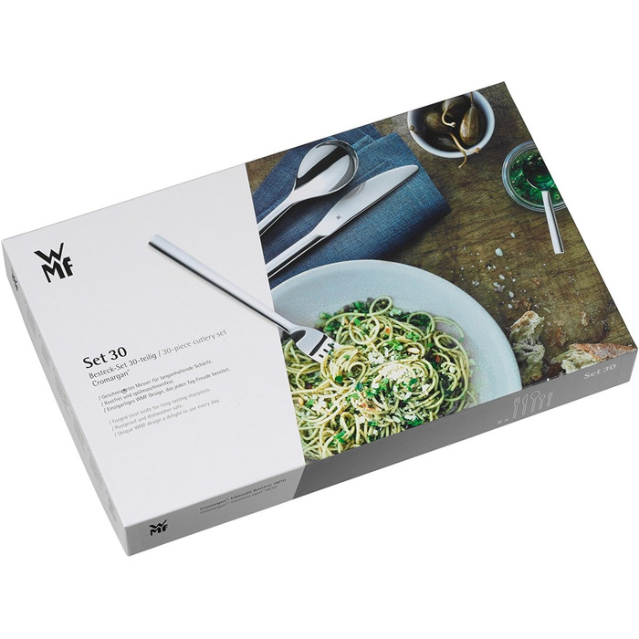 WMF Silk Stainless Steel Cutlery Set, 6 Place Settings, 30-Piece Dinner Set, Monobloc Knives, Cromargan Stainless Steel Satin Finish, Dishwasher Safe