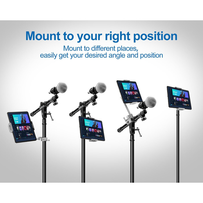 Тримач для iPad з мікрофоном Elitehood: регульований, 360° обертання, сумісний з iPad Pro, Air, Mini та іншими пристроями (4-12.9