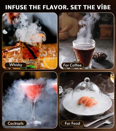 Електричний набір для копчення віскі з LED-підсвіткою, 6 ароматів деревини, без бутану, перезаряджуваний, ретро-дизайн, барний аксесуар, подарунок для чоловіків, батька, чоловіка