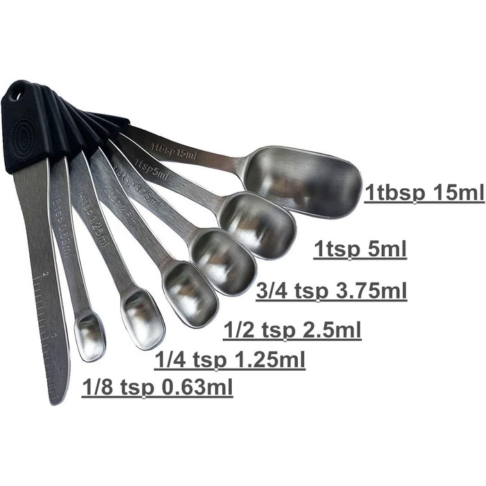 Magnetic kitchen collection of 14 measuring cups and spoons set made of stainless steel for dry and liquid ingredients, dishwasher safe, rust-proof, imperial and metric (black color)