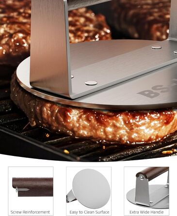 Пресс для бургера з нержавіючої сталі з дерев'яною ручкою, 15.24 см - Burger Smasher для смаження м'яса, стейків, бекону, подарунок