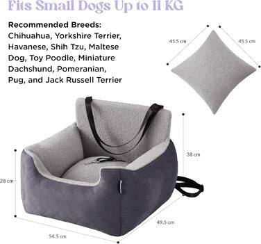 Автокрісло для собак Lesure - водовідштовхувальне, для маленьких собак, з поворотком для повідка, темно-сіре