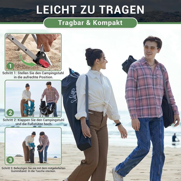 Кемпінговий стілець-шезлонг WEJOY 2-в-1, складний, з регульованою спинкою та підставкою для ніг, чорний (2 шт.)