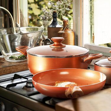 Набір кухонного посуду з антипригарним покриттям, 11 предметів: каструлі, сковорідки, сотейник. Підходить для духовки та гриля (до 177°C). Кухонний набір, для дому, безпечний для миття в посудомийній машині. CW11-CP 11