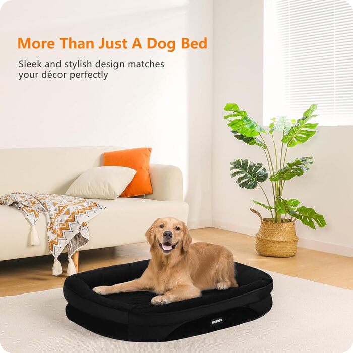 Ортопедичне ліжко для собак, ліжко-софа для собак, подушка з валиком по периметру, неслизьке дно, кошик для собак, знімне та пральне, для собак середніх та великих порід, 106 x 79 x 17 см, чорний