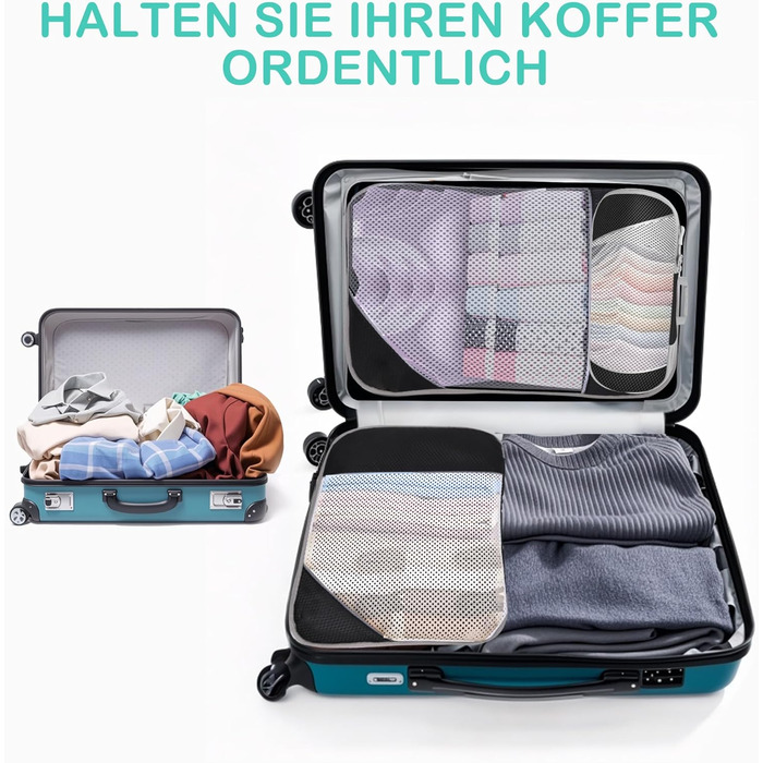 Набір кубиків-органайзерів для подорожей MEUVO - 5 шт., чорний. Компресійні сумки для валізи або рюкзака, водонепроникні