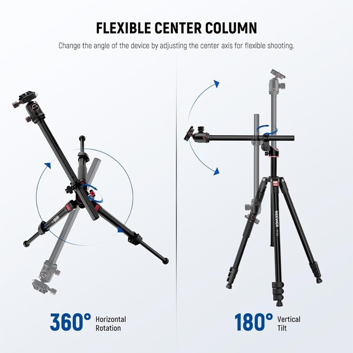 Штатив для камери NEEWER з моноподом, 72 дюйми, алюмінієвий, для DSLR/Camcorder, 360° кульковий шарнір, QR-платформа Arca, вантажопідйомність 15 кг, тканина для чищення