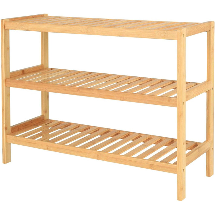 dibea Shoe Rack with 3 Shelves, Shoe Cabinet, Bamboo Shelf, Standing Shelf, Kitchen Shelf, Living Room Shelf, 70x26x55 cm, natural color, Natural