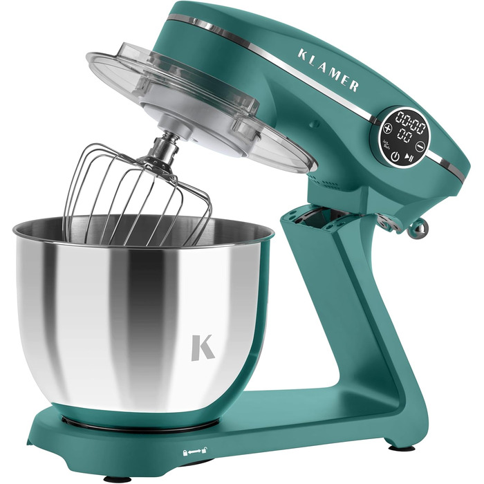 KLAMER 1800W Stand Mixer - Stainless Steel Bowl 6L, 10 Speed with Timer, Planet Mixing Action, Dough Hook, Whisk & Beater - Turquoise
