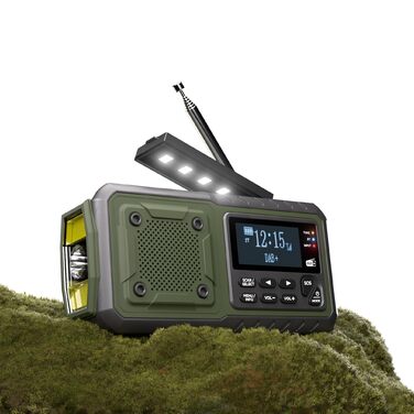 Радіо на механічному приводі Kurbelradio з акумулятором 5000 mAh (Midnight Blue) | AM/FM/SW, USB, живлення від батарейок, аварійний набір при відключенні електроенергії, ліхтарик, зарядний пристрій для телефону (Армійський зелений DAB+)