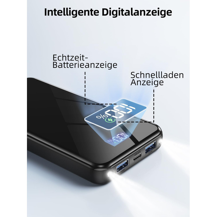 Power Bank 26800mAh з швидкою зарядкою 22,5W USB-C PD3.0 & QC4.0. Портативний акумулятор для iPhone, Galaxy та інших пристроїв. LED дисплей, чорний