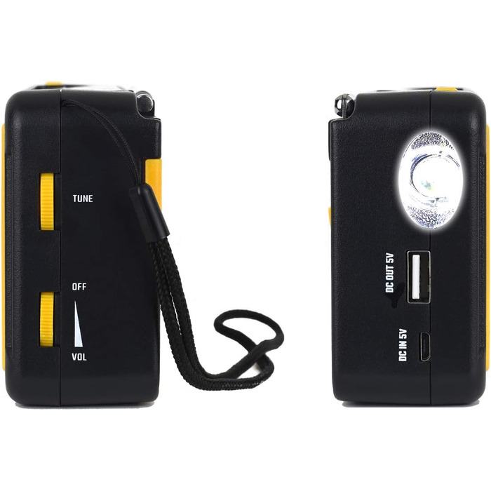Радіо Kaito Voyager ECO KA336: AM/FM, NOAA, сонячна панель, ручне заряджання, LED-ліхтарик, USB-зарядка для телефону, жовтий