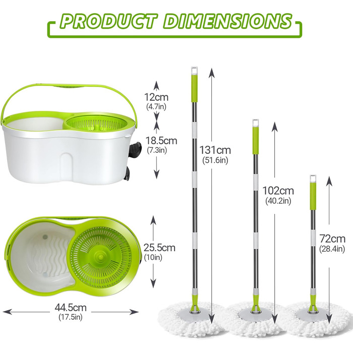 Набір для миття підлоги Masthome з відром та вичавкою: обертання 360°, мікрофібра, 3 насадки, для дому та саду