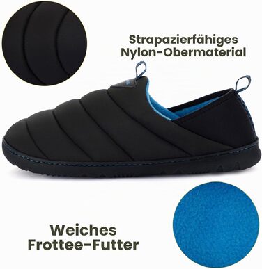 Чоловічі домашні капці-лофери RockDove Pufflite двоколірні, стібані, з підошвою для дому та вулиці, розмір 44 EU, чорний та синій