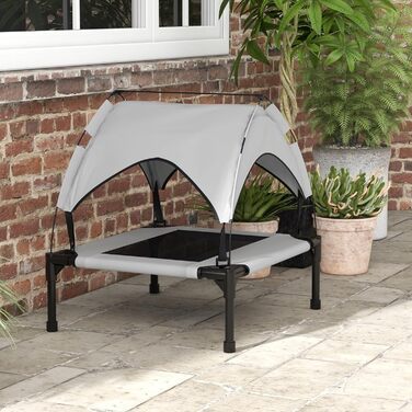 PawHut Підвищене собаче ліжко з балдахіном, для маленьких собак, Outdoor, сірий, 61 x 46 x 63 см