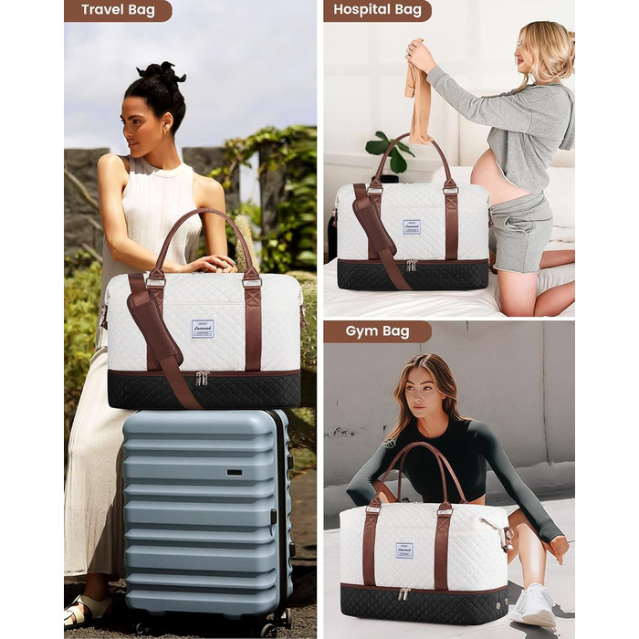 Спортивна сумка LOVEVOOK для жінок, велика ручна поклажа, дорожня сумка-дуffel, XL (2 шт., бежевий, чорний, коричневий)