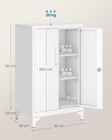 SONGMICS File Cabinet, Multi-Purpose Cabinet, Office Cabinet with 2 Doors, Lockable Cabinet, Steel Storage Cabinet, for Study Room, Living Room, Matte White OMC012W01