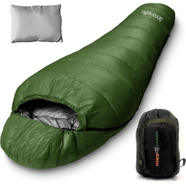Спальний мішок SereneLife для кемпінгу - теплий, водонепроникний, для зимового відпочинку, температурний режим -15°C до +12°C, з компресійним мішком та подушкою