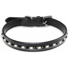 Нашийник для собак Monkimau з натуральної шкіри, чорний, з кристалами, регульований (S: 20 мм x 45 см)