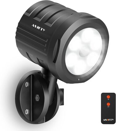 ASOFTY Motion Sensor Outdoor Battery Spotlight with Remote Control, 6 LED Wireless Battery-Powered 1000LM Spot Lamps, IP65 Waterproof Security Lamps for Garden, Garage, Indoor & Outdoor (Black)