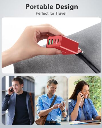 Мережевий адаптер USB C 40W з 4 портами, швидка зарядка, універсальний зарядний пристрій для iPhone, iPad, Samsung та інших телефонів (білий/червоний)