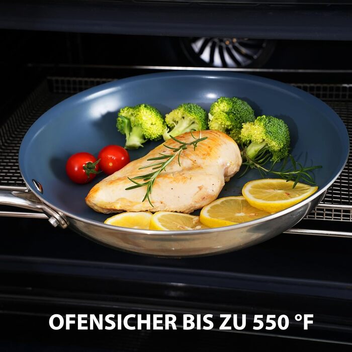 Сковорода з нержавіючої сталі з антипригарним покриттям Creamic, 26 см, для здорового харчування, сумісна з плитами Induktion, електричними та газовими