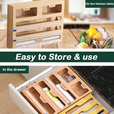 Диспенсер для харчової плівки 5 в 1 з дерев'яною коробкою та різаком, органайзер для кухні