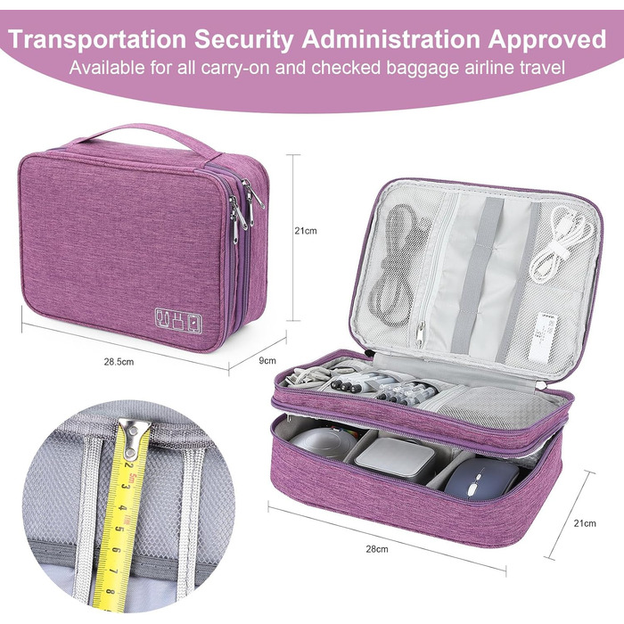 Органайзер для кабелів AiQInu: універсальна дорожня сумка-кубик, 3 шари, водонепроникний, для кабелів, power bank, USB, SD карт (фіолетовий)