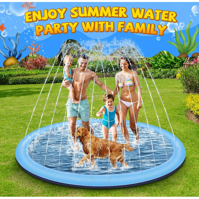 Дитячий розбризкувач Kinder з антиковзким покриттям, 200 см, іграшка для води, басейн для собак, ігри на вулиці, Splash Pad (блакитний)