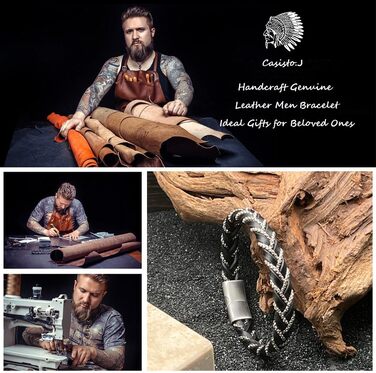 Чоловічий шкіряний браслет Casisto.J з нержавіючої сталі, плетіння, гравіювання, скандинавський стиль, чорний/сріблястий/золотий, з магнітною застібкою, у подарунковій коробці