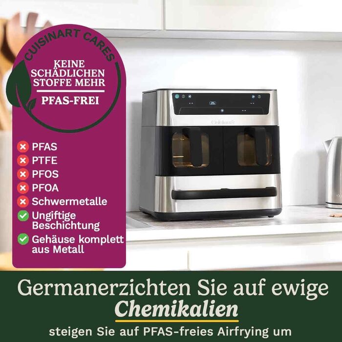 Фритюрниця Cuisinart XXL 10.4L з двома зонами нагріву | Без PFAS та хімікатів | Для смаження, грилю, випікання, дегідратації та підтримання тепла | 2 камери (2 x 5.2L) | 8+ порцій | Деталі придатні для миття в посудомийній машині (3 камери, нержавіюча ста